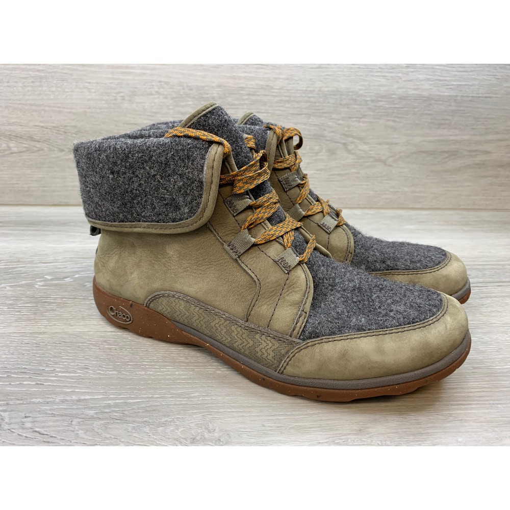 Chaco Barbary Nickel Gray Leather Wool Ankle Boots Women's 11 J150184 Lace Up